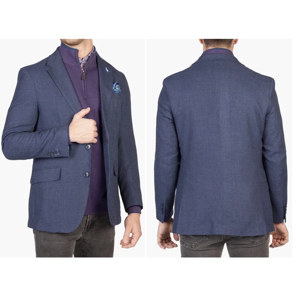 Tailorbyrd Stretch Fabric Sport Coat Blazer in Denim Blue Men 44R‎ 2-Button NWT